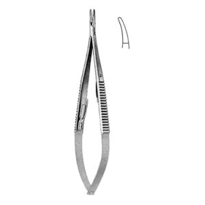 Castroviejo Needle Holders 14 0 cm, Curved, Carb Bite Jaws, Smooth