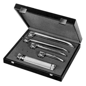 Miller Laryngoscopes Consisting of Battery Handle (Without Battery) with 4 Blades