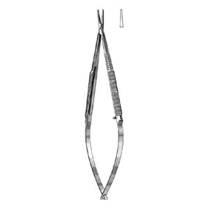 Microsurgical Needle Holder 18 0 cm, Round Handle, Straight Jaws, Micro Tip, without Catch