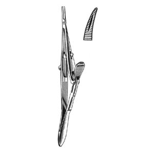 Kalt Needle Holder 13 3 cm, 10 mm Jaws, Smooth Thumb Plate with Lock, Curved Right