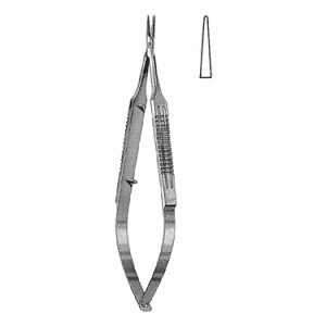 Castroviejo Needle Holder 13 0 cm, 9 mm Smooth Jaws, Wide Serrated Handle, Straight, with Lock