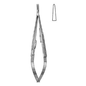 Castroviejo Needle Holder 14 0 cm, 11 mm Carb Bite Jaws, Flat Serrated Handle with Lock, Smooth