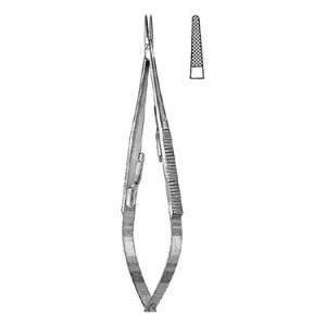 Castroviejo Needle Holder 14 0 cm, 11 mm Carb Bite Jaws, Flat Serrated Handle with Lock, Serrated