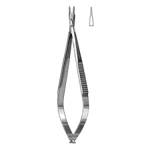 Barraquer Needle Holder 13 3 cm, 9 mm Curved Jaws, Round Knurled Handle, with Lock