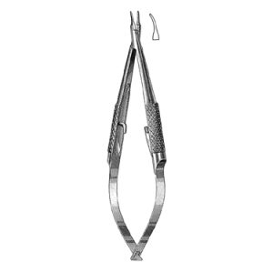Mc Pherson Needle Holder 10 2 cm, 10 mm Smooth Jaws, Flat Serrated Handle, Curved, with Lock