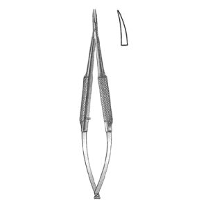 Anis Needle Holder 13 0 cm, 8 mm Smooth Jaws, Round Knurled Handle without Lock, Curved