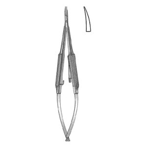 Anis Needle Holder 13 0 cm, 8 mm Smooth Jaws, Round Knurled Handle with Lock, Curved