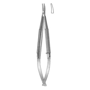 Troutman Needle Holder 11 7 cm, 10 mm Smooth Curved Jaws, Round Serrated Handle without Lock