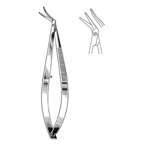 Castroviejo Corneal Section Scissors 10 8 cm, 11 mm Blades, Left, Miniature, Curved, Blunt Tips