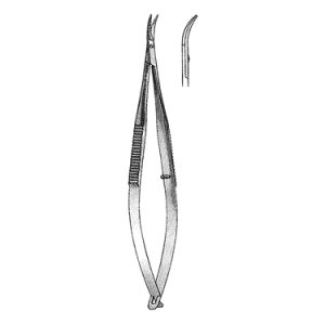 Castroviejo Corneal Section Scissors 10 5 cm, Miniature 7 mm Blades, Curved, Blunt Tips, Left