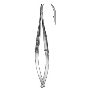 Castroviejo Corneal Section Scissors 10 5 cm, Miniature 7 mm Blades, Curved, Blunt Tips, Right