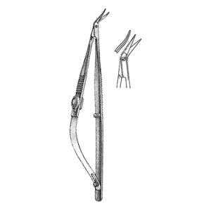 Troutman Castroviejo Corneal Section Scissors 10 5 cm, Miniature 7 mm Blades, Curved, Blunt Tips, Left