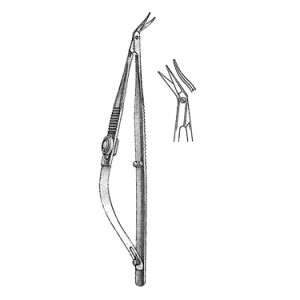 Troutman Castroviejo Corneal Section Scissors 10 5 cm, Miniature 7 mm Blades, Curved, Blunt Tips, Right