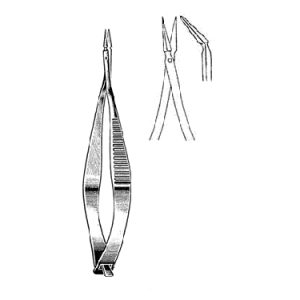 Vannas Capsulotomy Scissors 8 2 cm, Sharp Tips, Angled on Flat, 6 mm Blades