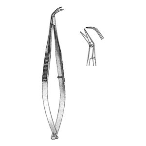 Katzin Corneal Transplant Scissors 10 8 cm, Miniature 8 mm Blades, Curved, Blunt Tips, Right