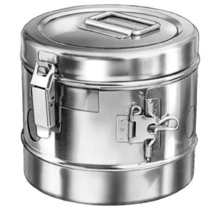 Dressing Sterilizing Drums, without Filter Laterally Perforated Lockable by Sliding Mechanism, 375 mm x 300 mm