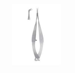 Vannas Capsulotomy Scissors, 85mm, 5mm Long Blades, Sharp Tips, Angled To Side