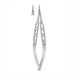 Vannas Capsulotomy Scissors, 110mm, 7mm Extra Thin Long Blades, Sharp Tips, Curved