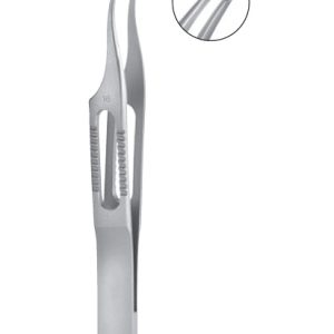 Hoskin Tissue Forceps, 80mm, No  16, 1 x 1 teeth, 0 3mm, Curved, Fine Grooved Tips