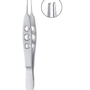 Mcpherson Tissue Forceps, 105mm, 1 x 2 Teeth, 0 4mm With Tying Platform, Curved