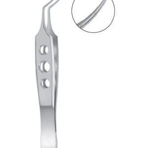 Masket Capsulorrhexis Forceps, 115mm, Very Delicate, Short Handle Triangular Grasping Tips Extremely Thin With Landmarks At 2 5mm And 5 0mm, Vaulted