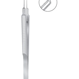 Masket Capsulorrhexis Forceps, 115mm, Very Delicate, Triangular Grasping Tips Extremely Thin 11mm Long Vaulted Shanks, Round Handle With Guide Pin For Alignment