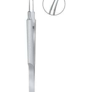 Tennant Tying Forceps, 105mm, Extra Delicate Smooth Jaws With 6mm Long Platform, Round Handle With Guide Pin, Curved, Titanium