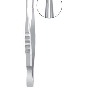 Bonaccolto Conjunctiva Forceps, 100mm, Longitudinally Serrated Jaws, With Cross Serrations At Tips, 1 2mm Wide