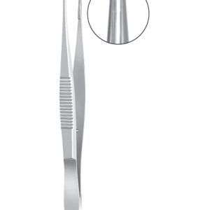 Bonaccolto Conjunctiva Forceps, 100mm, Longitudinally Serrated Jaws, With Cross Serrations At Tips, 1 7mm Wide
