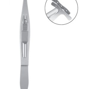Ptosis Lid Clamp, 100mm, 6 Pin, Concave Longitudinal Grooves In Tips, Sliding Lock