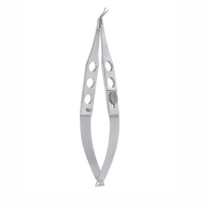 Troutman Castroviejo Corneoscleral Scissors, 105mm, With Lock 8mm Long Blades With Max  4mm Cutting Edge, Curved Left