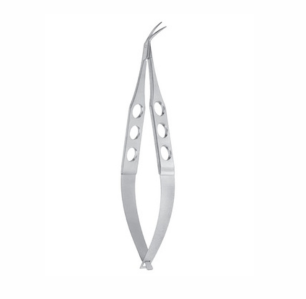 Katzin Corneal Transplant Scissors, 110mm, Strongly Curved 13mm Long Blades With Max 7mm Cutting Edge, Curved Left